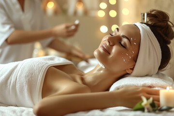 Obraz na płótnie Canvas Woman Receiving Facial Massage at Spa
