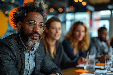 Focused businessman with colleagues at a team meeting
