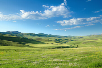 Obraz premium the landscape of a vast meadow for computer wallpaper, or the texture of the view outside the window for visualization, generative AI