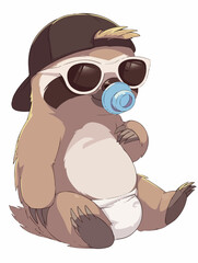 Cool Baby Like a Boss Toddler with Baseball Cap and large Sunglasses Mini Chef Baby