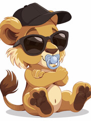 Cool Baby Lion Like a Boss Toddler with Baseball Cap and large Sunglasses Mini Chef Baby Lion