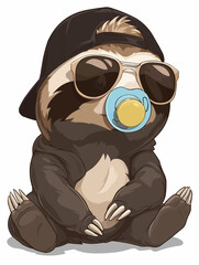 Cool Baby Sloth Like a Boss Toddler with Baseball Cap and large Sunglasses Mini Chef Baby Sloth