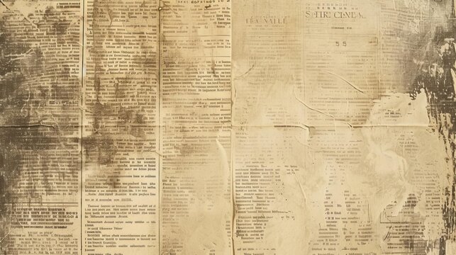 Aged, worn newspaper texture background, vintage grunge paper surface, old news print pattern