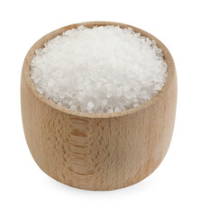 Natural salt in wooden bowl isolated on white