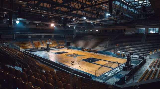 Empty basketball arena, stadium.