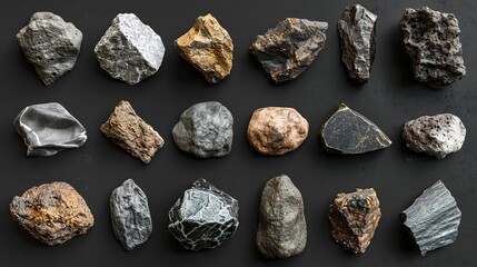 Asteroids and meteorites set isolated on black background, clipping path included - obrazy, fototapety, plakaty