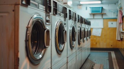 Retro washing machines in a laundromat 