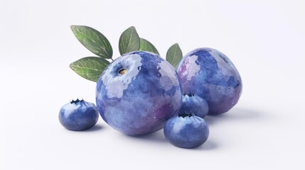 Blueberries fruit icon isolated on white background, realistic 3D rendering