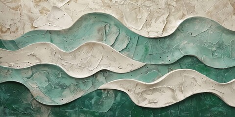 Abstract textured waves in aqua and white. Acrylic relief painting with visual depth. Contemporary art and design concept for interior decor, wallpaper or textured backgrounds.