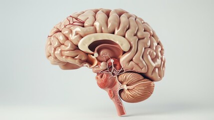 Brain Anatomy with Labeled Lobes of the Central Nervous System, 3D Illustration