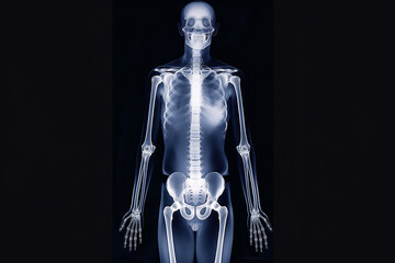 Fototapeta na wymiar black and white x-ray of a human, photo of a skeleton, generative AI