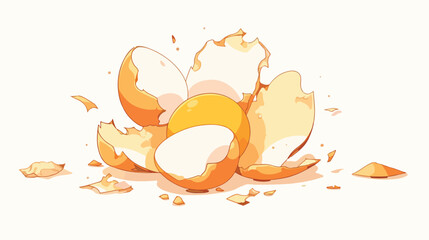 Broken egg shell vector with yolk on the floor 2d f