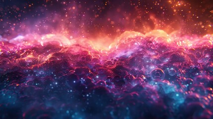   A vibrant void brimming with multitudes of stars, emanating from its center a radiant fusion of pink and blue hues - obrazy, fototapety, plakaty