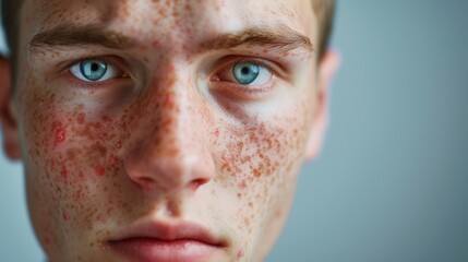 Red itching skin rash acene dot due to allergy - obrazy, fototapety, plakaty