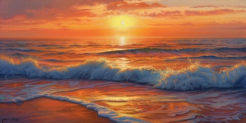 Fototapeta na wymiar sunset against the backdrop of sea waves Generative AI