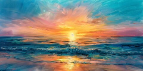 sunset against the backdrop of sea waves Generative AI