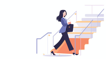 Businesswoman walking up staircase concept 2d flat