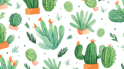 Cactus. Seamless pattern with succulent cacti. Hand