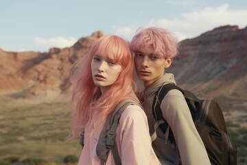Pink-haired duo in desert landscape