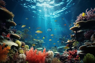 Vibrant underwater seascape with marine life