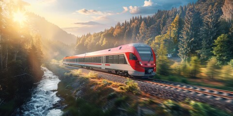 high-speed train against the backdrop of nature Generative AI