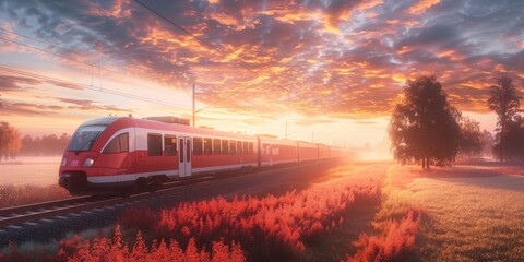 high-speed train against the backdrop of nature Generative AI - obrazy, fototapety, plakaty