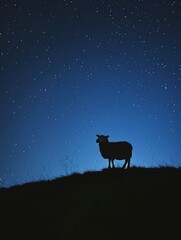 Quiet contemplation: A lone sheep savors the tranquility of the night on a hill during Eid ul Adha and copy space - generative ai