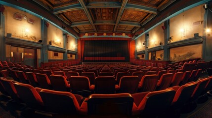 movie theater with red chairs and a big screen in a real theater in high resolution - Powered by Adobe