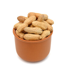 Dried peanuts in closeup on white