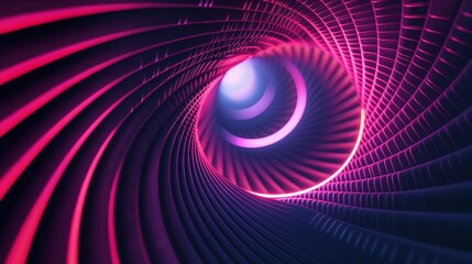 raphic design art of abstract illusion of spiral with geometric shapes of pink and violet neon lines - obrazy, fototapety, plakaty