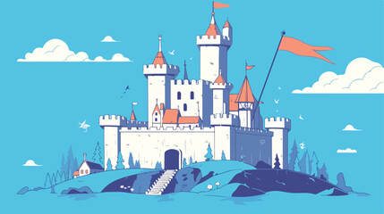 Castle line icon 2d flat cartoon vactor illustratio
