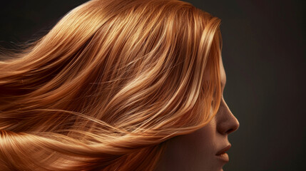Fototapeta premium Flowing Ginger Hair. Close-Up Portrait of Hair in Motion.