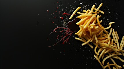 photo, French fries destroy the heart, abstract, black a background --ar 16:9 --quality 0.5 --stylize 0 Job ID: 094d0625-d9da-473c-86e5-726ffaf97c66