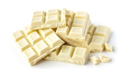 White chocolate bar pieces set isolated on white background