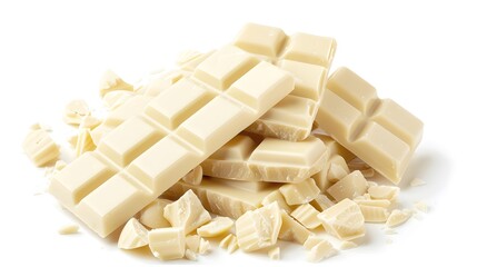White chocolate bar pieces set isolated on white background