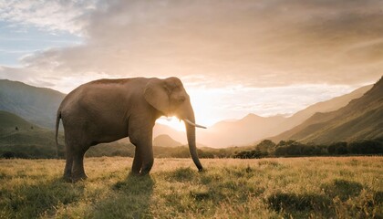elephant in nature at mountain valley generative ai
