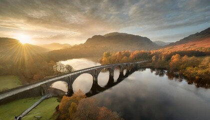 skelwith bridge and loughrigg aerial sunrise lake district england - Powered by Adobe