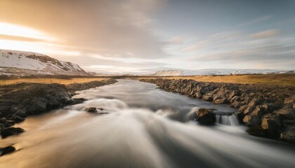 amazing nature landscape with river of iceland long exposure shot