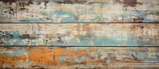 Weathered wooden surface showing signs of aging with visible peeling paint and textured patterns - obrazy, fototapety, plakaty