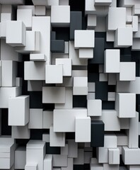 A large number of white and black cubes are arranged in a pattern. Generative AI.