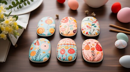 Fototapeta na wymiar Easter-themed phone grips with colorful designs