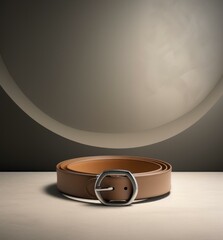 A tan belt with a silver buckle on top of it. Generative AI.