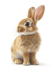 Obraz premium A small brown rabbit sitting on a white background. Generative AI.