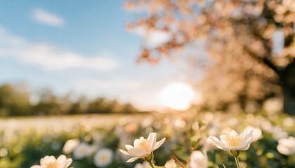 beautiful blurred spring background nature with blooming glade gardenia daisy jasmine rose trees...