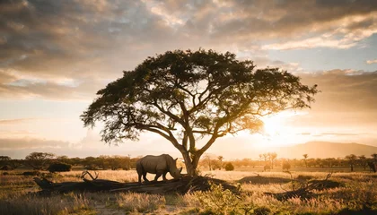 Foto auf Alu-Dibond lonely rhino on tree © Aedan