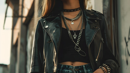 Urban Fashion: The Harmony of Oversized Leather Jacket, High-Waisted Jeans, and Lace-Up Boots