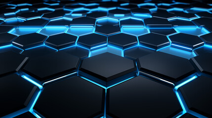 Naklejka premium Digital Blue Hexagons with Neon Edges for Technology-Themed Background