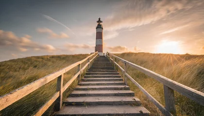 Foto op Canvas stairs towards the lighthouse of the frisian island of vlieland the frisian islands also known as the wadden islands or wadden sea islands form an archipelago at the eastern edge of the north sea © Aedan