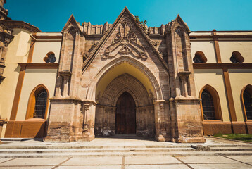 Exteriors of the Temple of San Francisco de Asis in Zamora Michoacan, with a Gothic style.