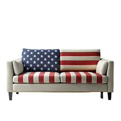 Patriotic sofa With American flag isolated on transparent background.